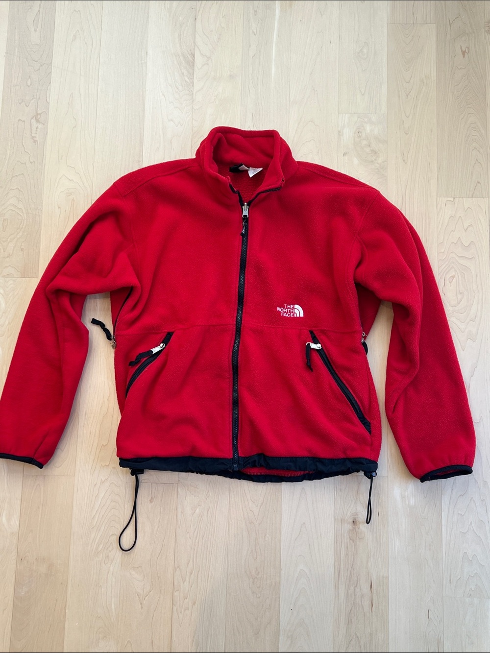The North Face Red Men’s Fleece Jacket with Zippered Pockets, Size Medium